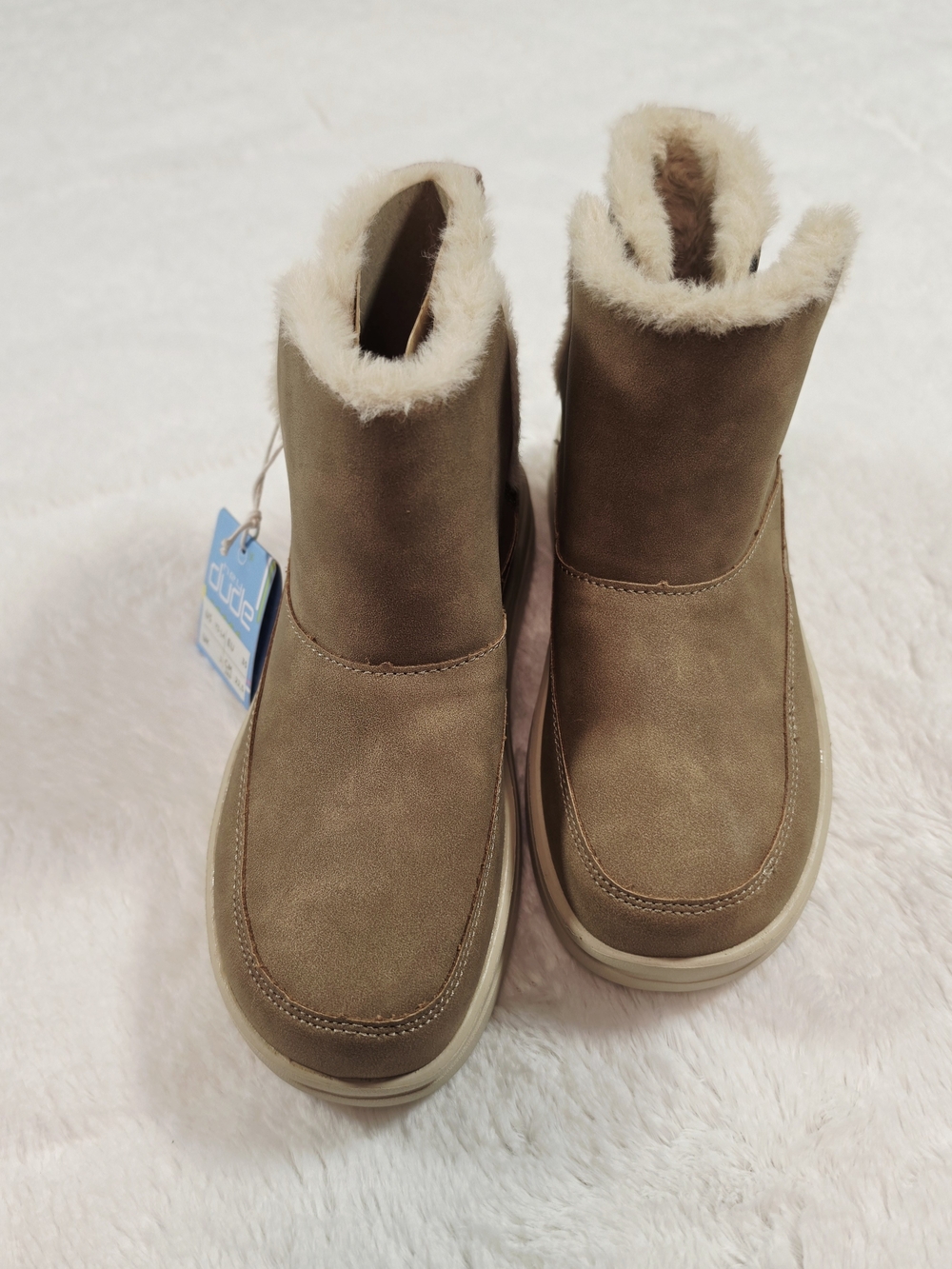 Hey Dude Kids Tan Faux-Suede Fur-Trim Slip-On Boots